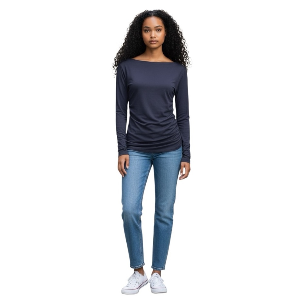 Free People Intimately Dark Navy Blue Boatneck Ruched Top